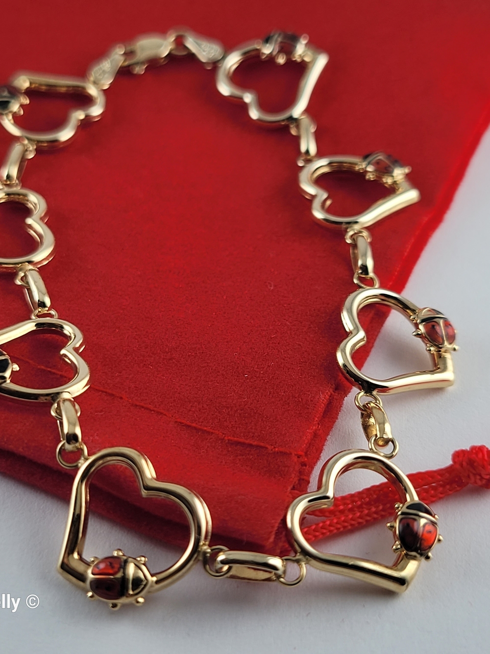 14K Yellow Gold Heart & Ladybug Link Bracelet - Solid Gold, Made in Turkey! 👌🎁